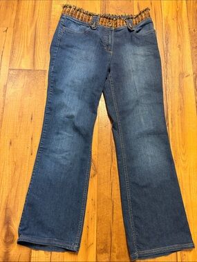 Olsen Jeans Europe Vintage Dark Blue Wide-Leg Jeans W/Raw Fringe At Waist Size 6